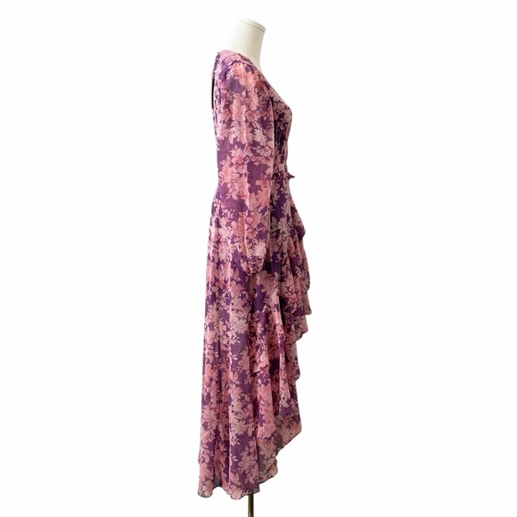 Hutch Floral Wrap Midi Dress XS Purple High Low Sadey Wedding Guest NWT - Picture 4 of 16